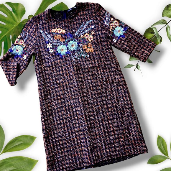 Zara Dresses & Skirts - Zara Tweed Sequin FLoral Dress, sz XS-Small